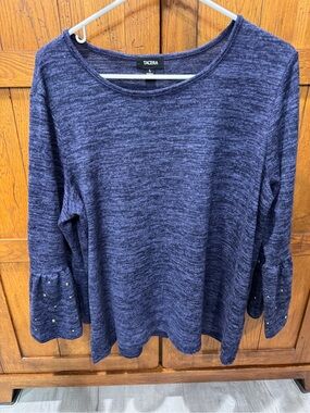 Tacera Dark Navy Marled Bell-Sleeve Top with Stud Accents